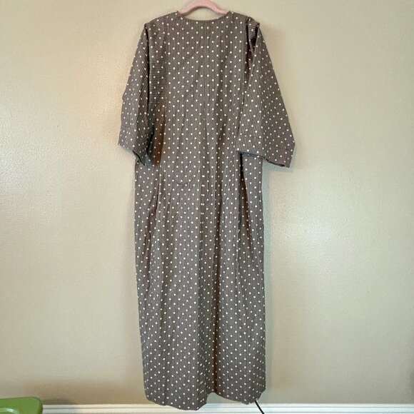 Homemade 80s Vintage Dark Gray Polka Dot Stripes Kimono Maxi Maternity Dress XL - Picture 10 of 11